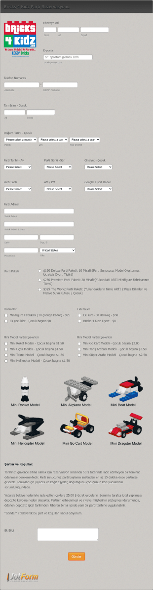 Parti Rezervasyonu Form Template