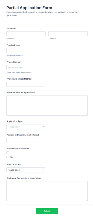 Partial Application Form Template