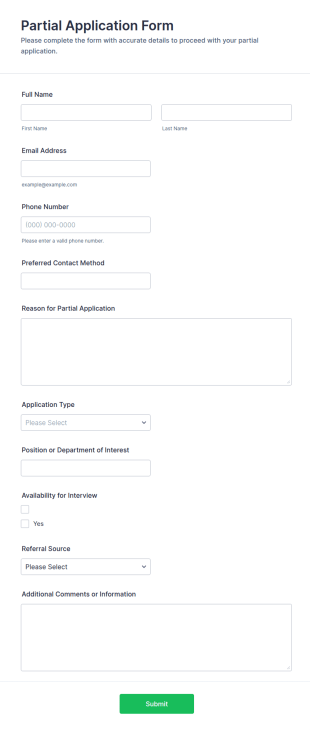 Partial Application Form Template
