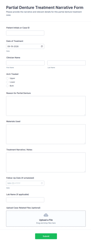 Partial Denture Treatment Narrative Form Template