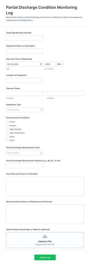 Partial Discharge Condition Monitoring Log Form Template