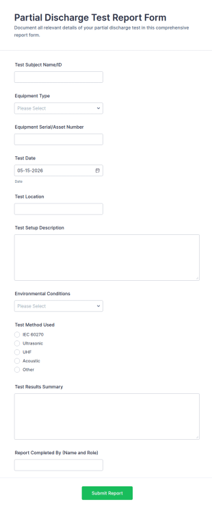 Partial Discharge Test Report Form Template