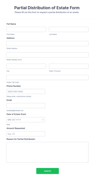 Partial Distribution Of Estate Form Template