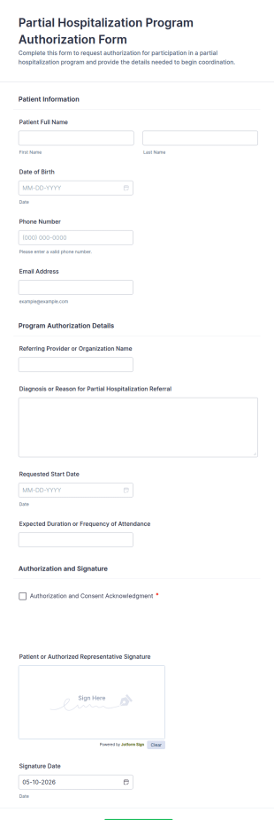 Partial Hospitalization Program Authorization Form Template