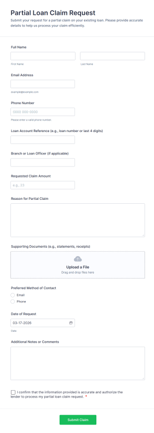 Partial Loan Claim Request Form Template