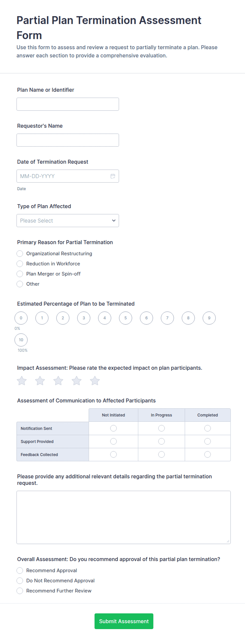 Partial Plan Termination Assessment Form Template | Jotform