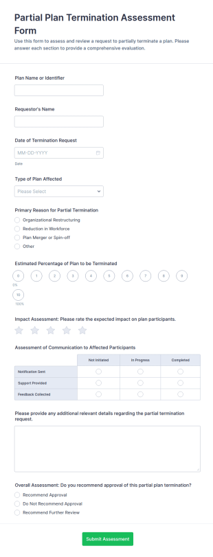 Partial Plan Termination Assessment Form Template
