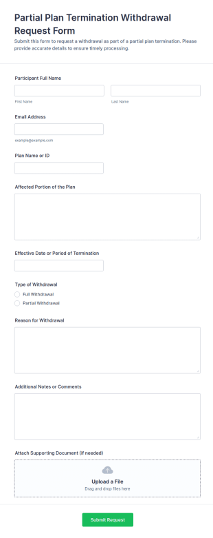 Partial Plan Termination Withdrawal Request Form Template