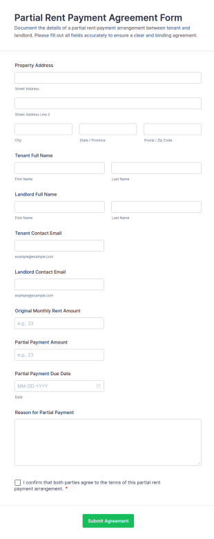 Partial Rent Payment Agreement Form Template