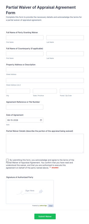 Partial Waiver Of Appraisal Agreement Form Template
