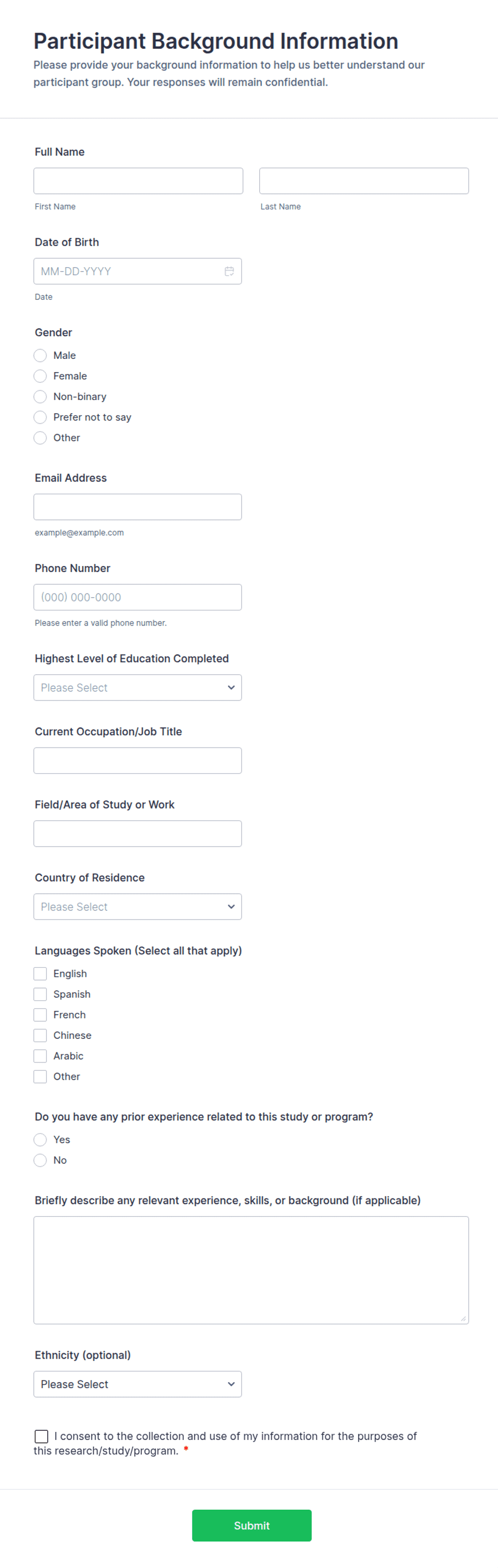 Participant Background Information Form Template | Jotform