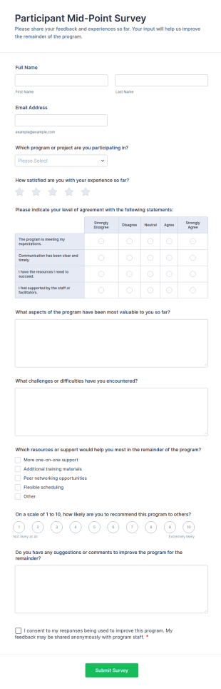 Participant Mid Point Survey Form Template