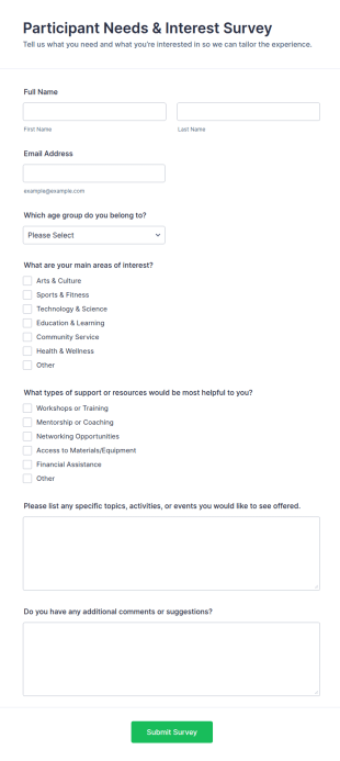 Participant Needs &amp Interest Survey Form Template