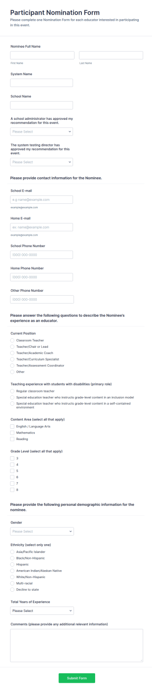 Participant Nomination Form Template