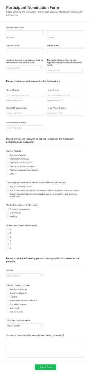 Participant Nomination Form Template