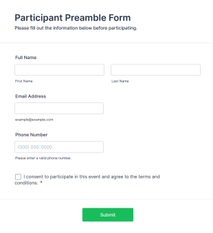 Participant Preamble Form Form Template