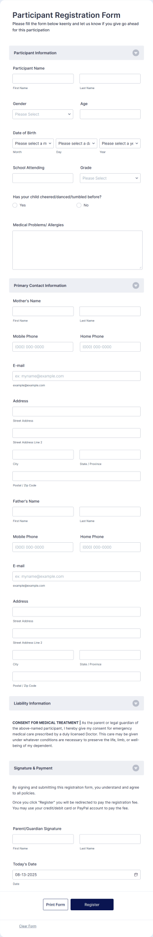 Participant Registration Form Template