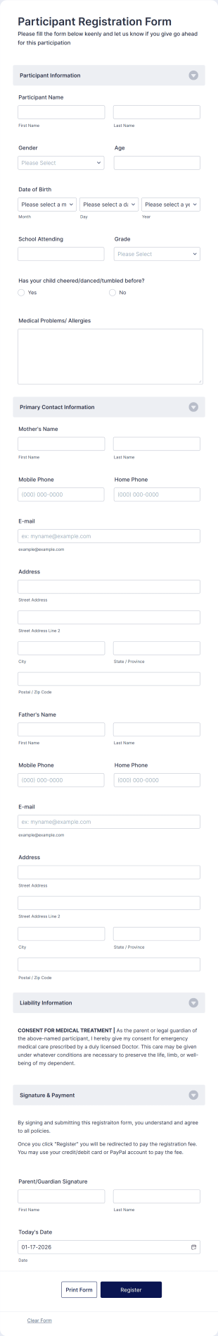 Participant Registration Form Template
