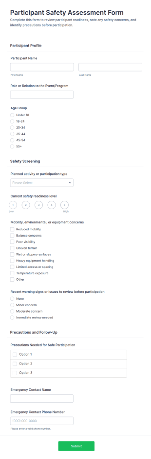 Participant Safety Assessment Form Template