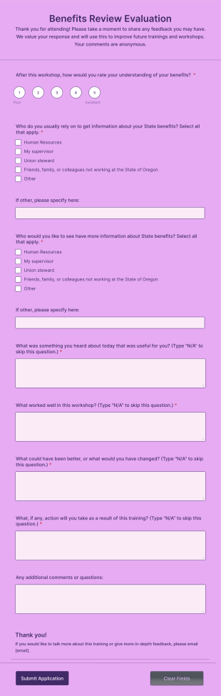 Participant Training Session Feedback Form Template