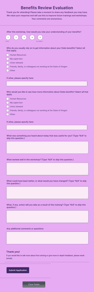Participant Training Session Feedback Form Template