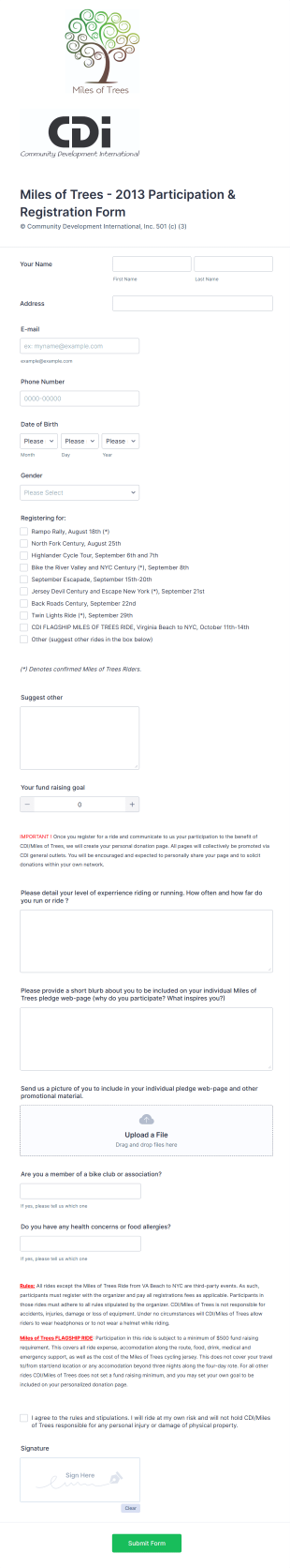 Participation And Registration Form Template