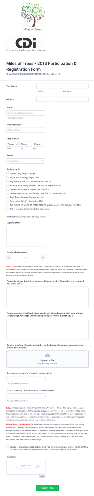 Participation And Registration Form Template
