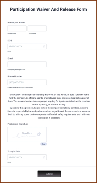 Participation Waiver And Release Form Template