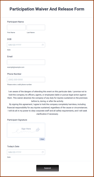 Participation Waiver And Release Form Template
