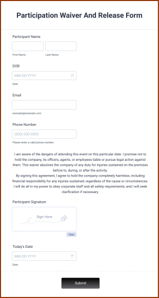 Participation Waiver And Release Form Template