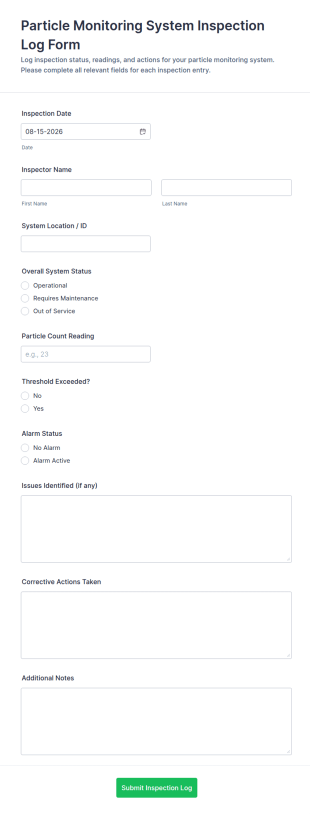 Particle Monitoring System Inspection Log Form Template