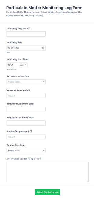 Particulate Matter Monitoring Log Form Template
