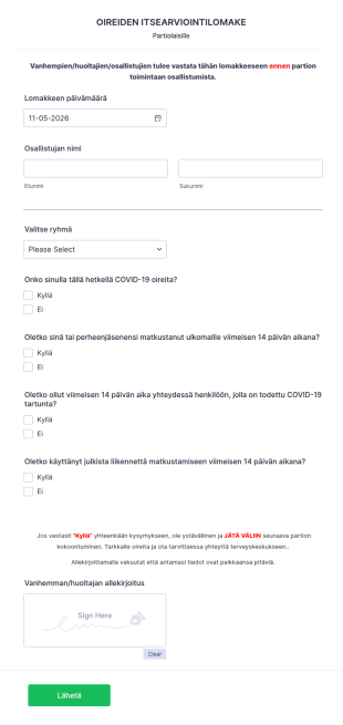 Partion COVID 19 Itsearviointilomake Partiolaisille