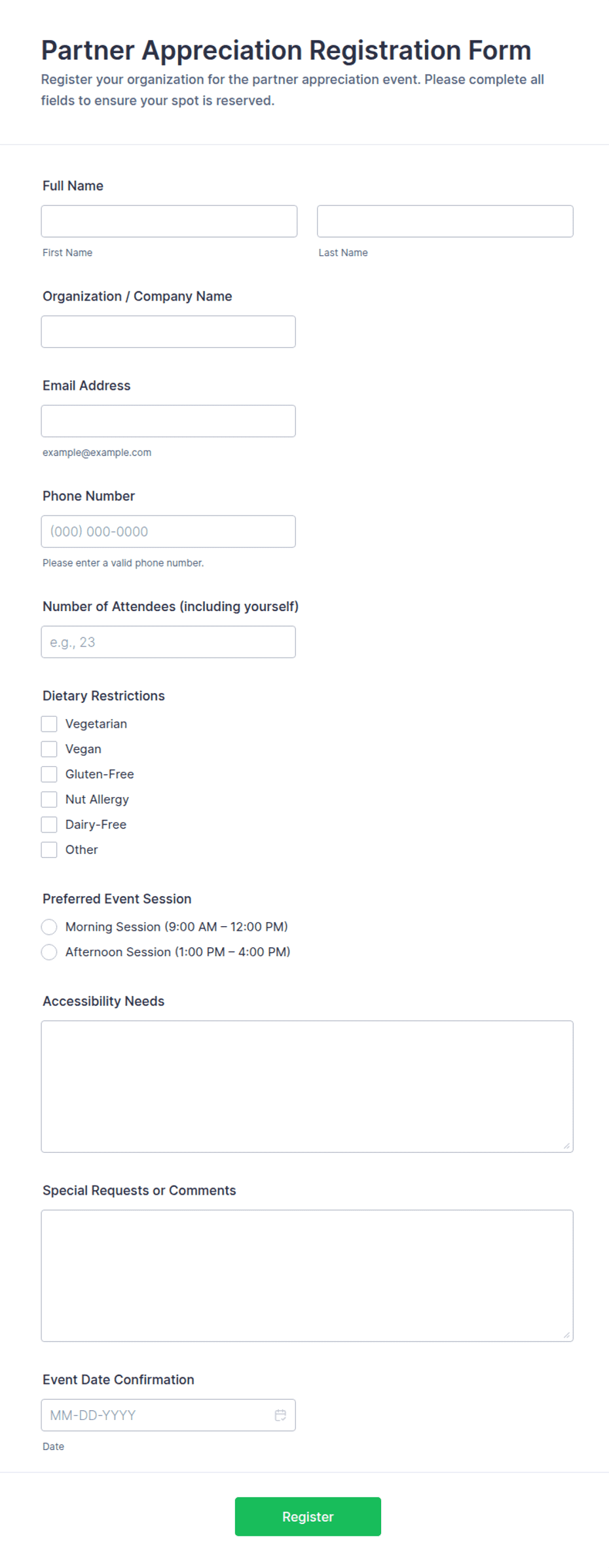 Partner Appreciation Registration Form Template | Jotform