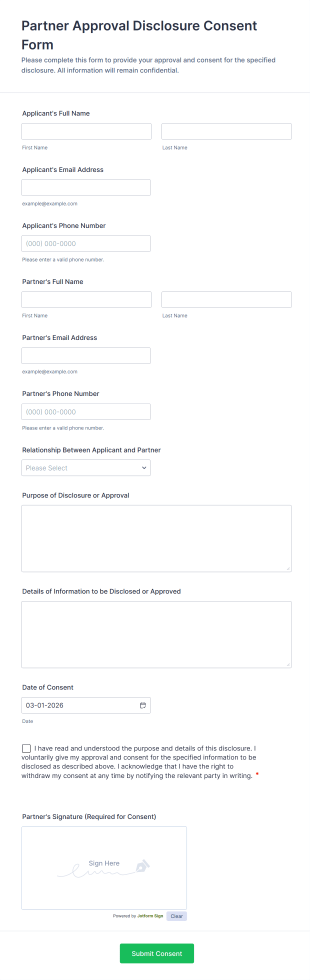 Partner Approval Disclosure Consent Form Template