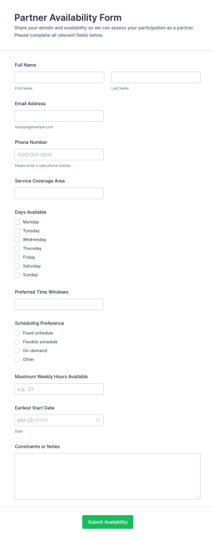 Partner Availability Form Template