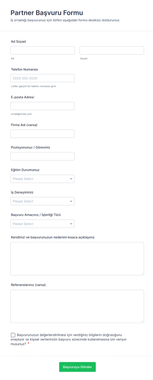 Partner Başvuru Form Template