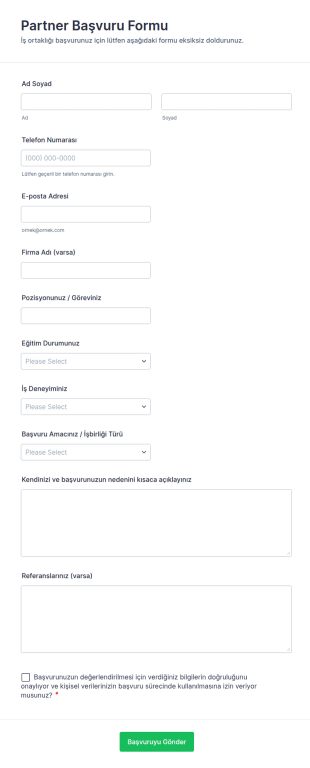 Partner Başvuru Form Şablonu