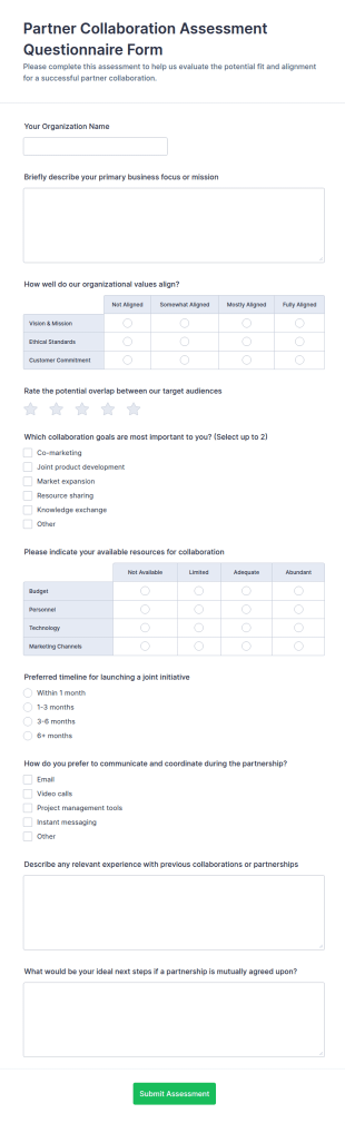 Partner Collaboration Assessment Form Template