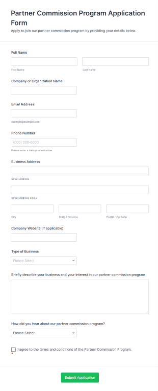 Partner Commission Program Application Form Form Template