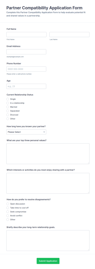 Partner Compatibility Application Form Template