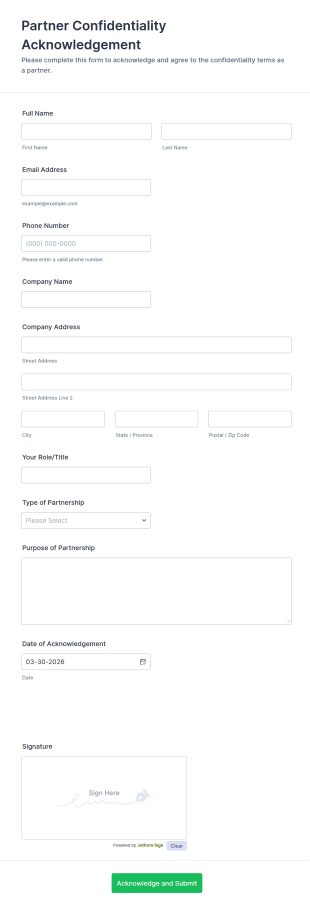 Partner Confidentiality Acknowledgement Form Template