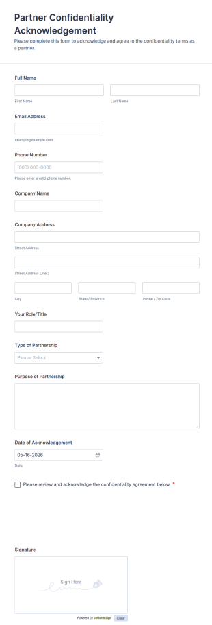 Partner Confidentiality Acknowledgement Form Template