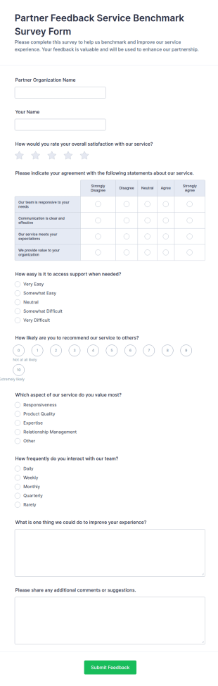 Partner Feedback Service Benchmark Survey Form Template