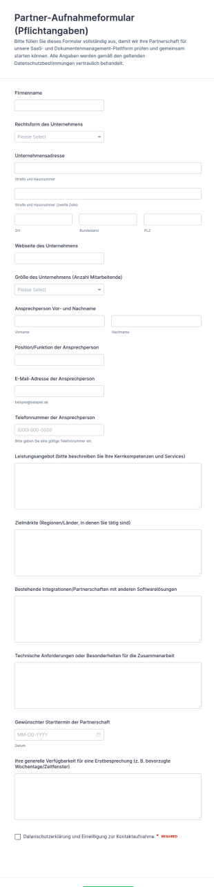 Partner Onboarding Registrierung