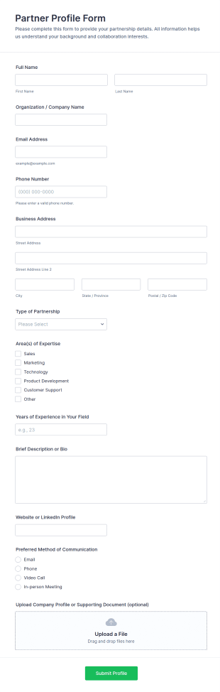 Partner Profile Form Template