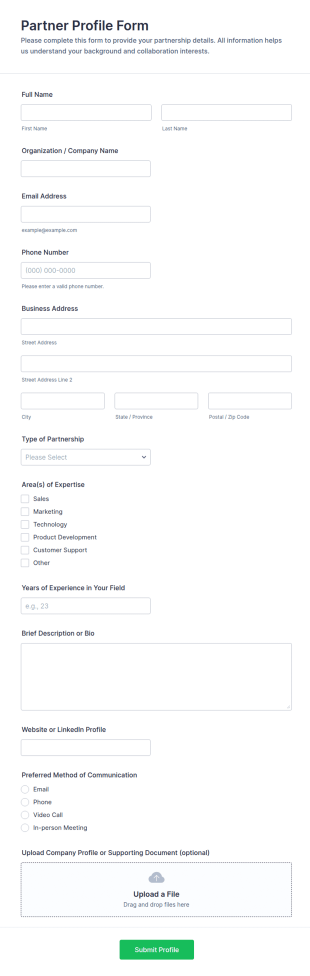 Partner Profile Form Template