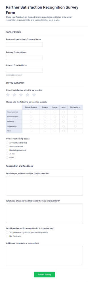 Partner Satisfaction Recognition Survey Form Template