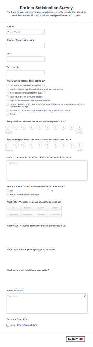 Partner Satisfaction Survey Form Template