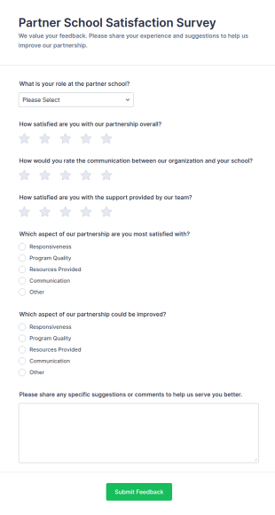 Partner School Satisfaction Survey Form Template